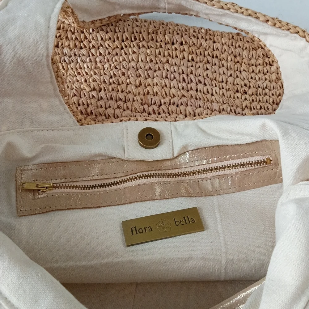REVOLVE Florabella Caledonia Tote in Almond & Silver Raffia Suede Trim OS - Picture 6 of 9